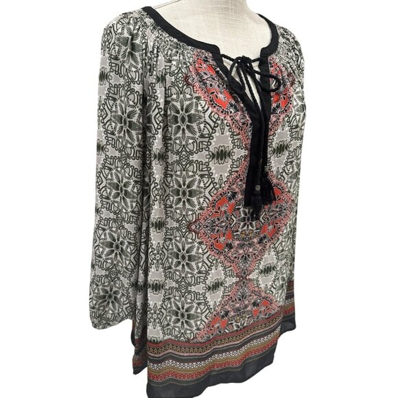 Dr2 Bohemian Paisley Tunic Top With Tassel Tie Neckline & Elastic Cuffs size xl - Picture 3 of 12